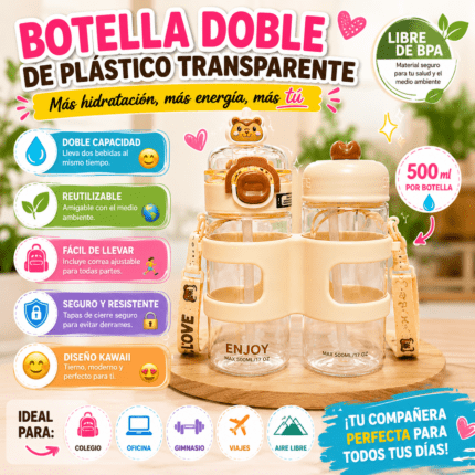 BOTELLA DOBLE DE PLÁSTICO TRANSPARENTE DE 500 ML C/U